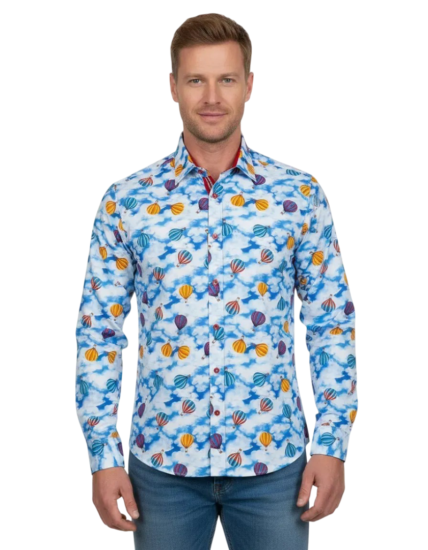 Blue Ballon Print Shirt with Matching Handkerchief