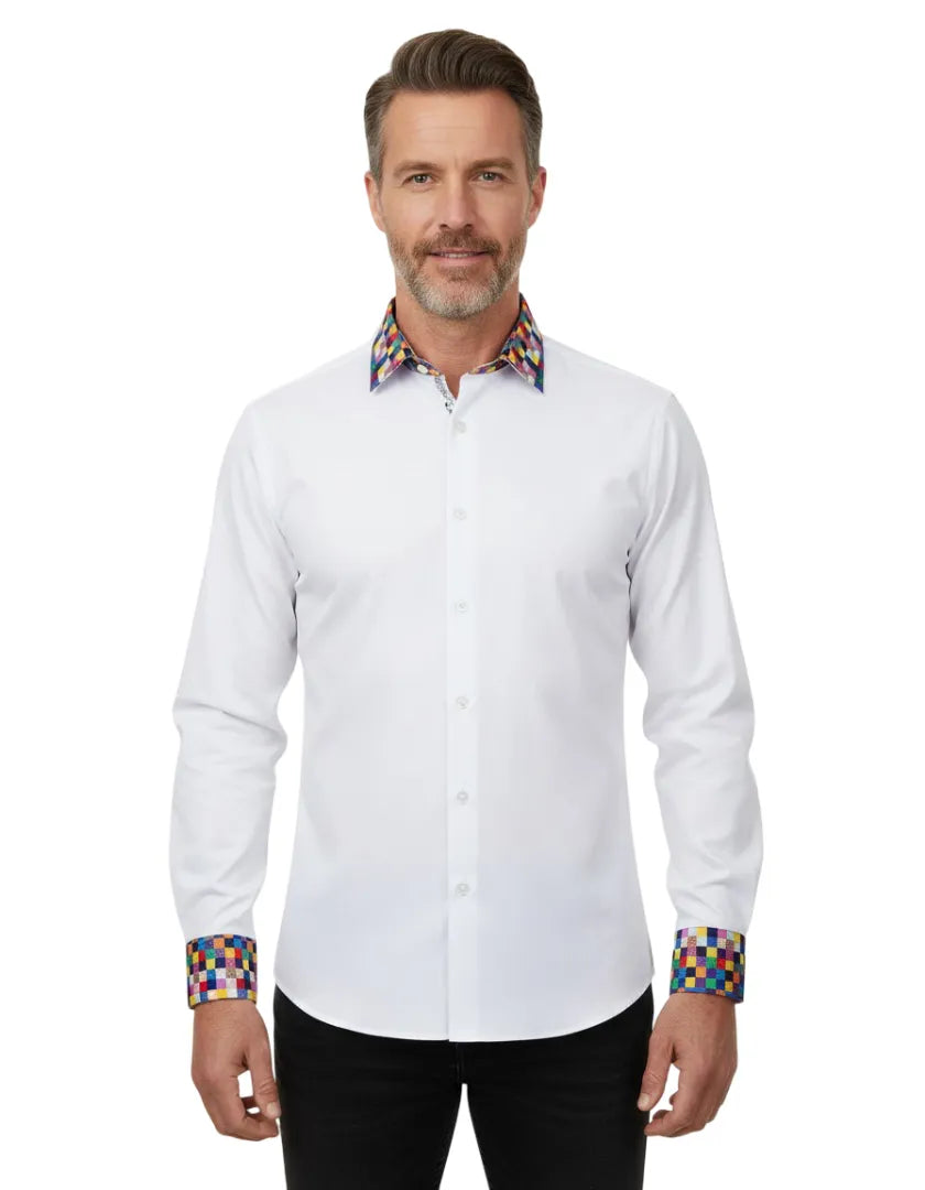 White Plain Shirt with Multicoloured Trim