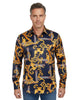 Dark Blue Baroque Paisley Print Men`s Shirt