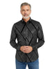 Oscar Banks Premium Shiny Black and Grey Geometric Pattern Shirt