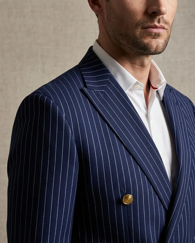 Navy Blue 2 Piece Stripe Double Breasted Men's Suit