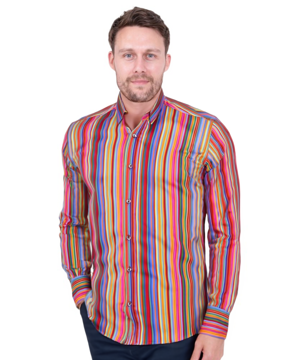 Retro Striped Men's Shirt with Matching Handkerchief