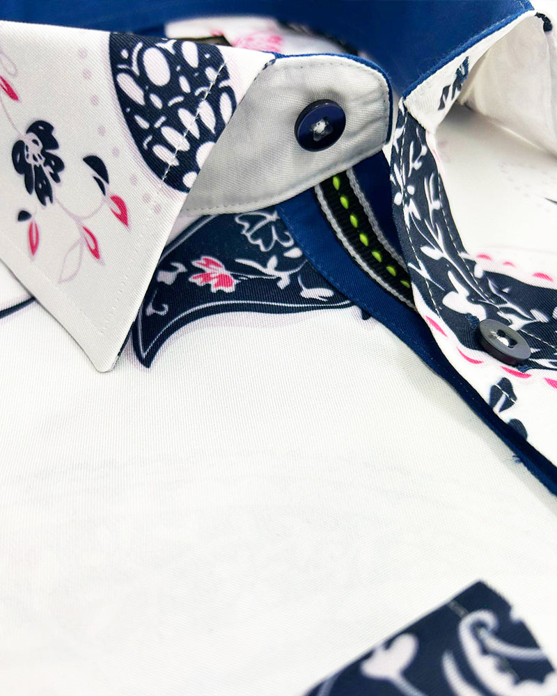 White Paisley Print Long Sleeve Shirt