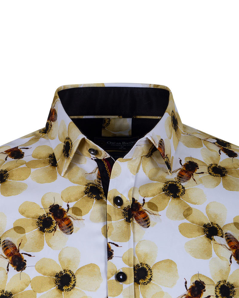 Cream Pure Cotton Honey Bee Print Men's Shirt