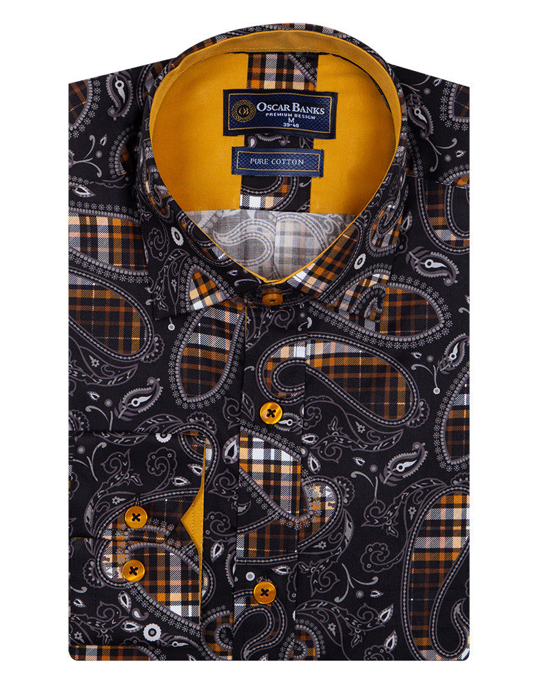 Camel Tartan Paisley Pure Cotton Shirts For Men