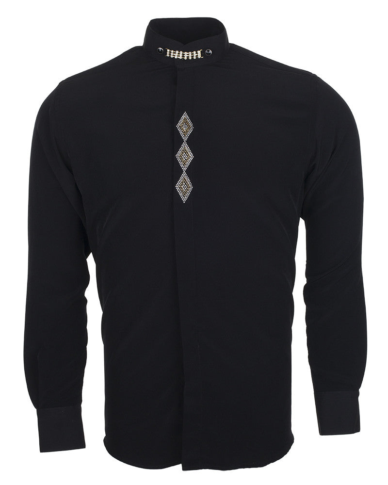 Black Grandad Collar Chain shirt with Diamantes