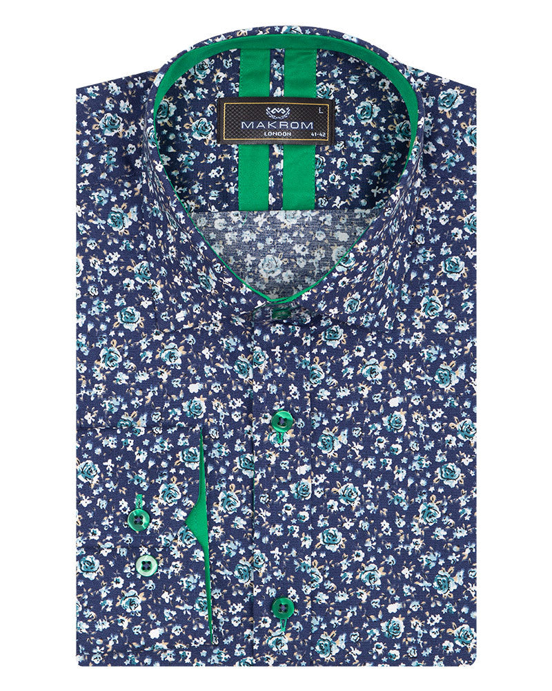 Sky Blue Floral Design with Contrasting Colour Men's shirt