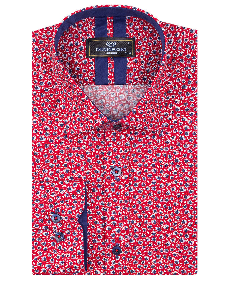 Red Miniature Poppy Print Men's Shirt