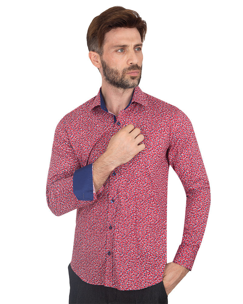 Red Miniature Poppy Print Men's Shirt