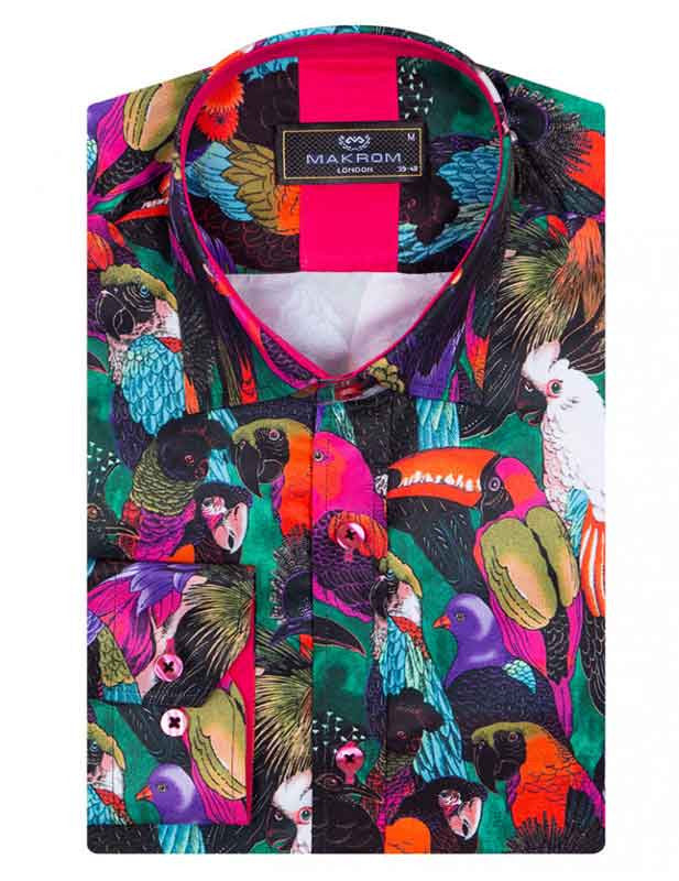 Purple Tropical Bird Print Shirt