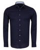 Dark Blue Plain Small Collar Shirt With Floral Insert