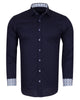 Dark Blue Plain Small Collar Shirt With Floral Insert