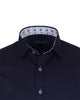 Dark Blue Plain Small Collar Shirt With Floral Insert