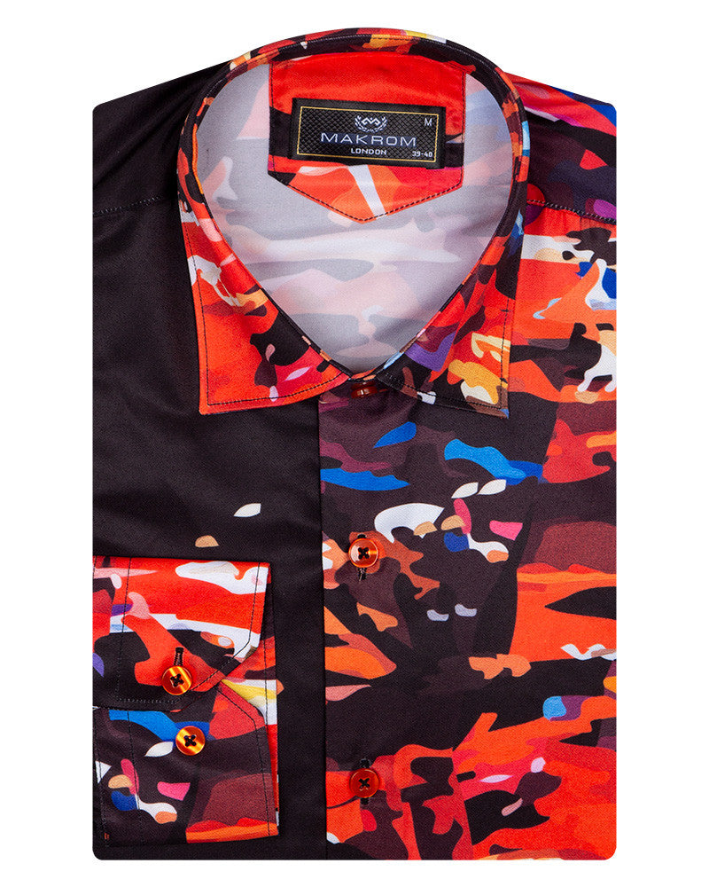 Black Abstract Paint Splatter Print Shirt