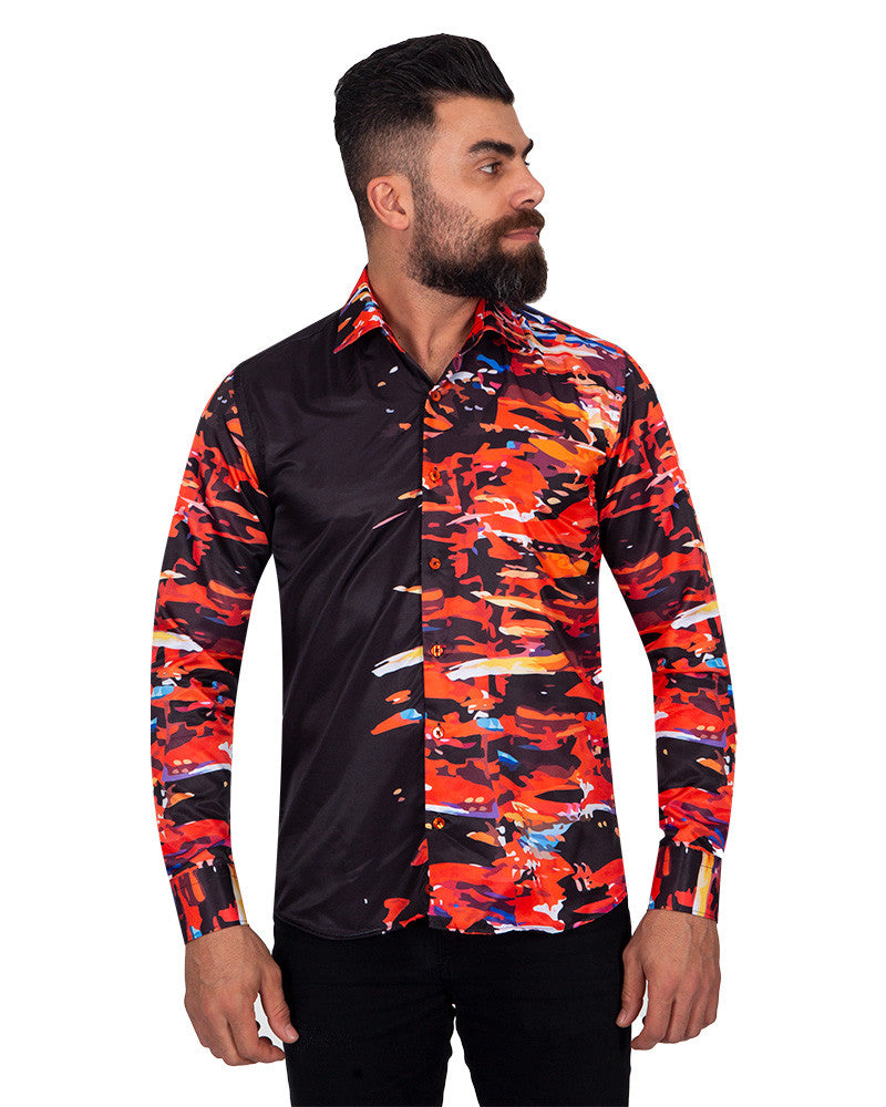 Black Abstract Paint Splatter Print Shirt