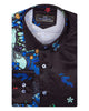 Blue Neon Floral Garden Print Shirt