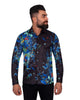 Blue Neon Floral Garden Print Shirt