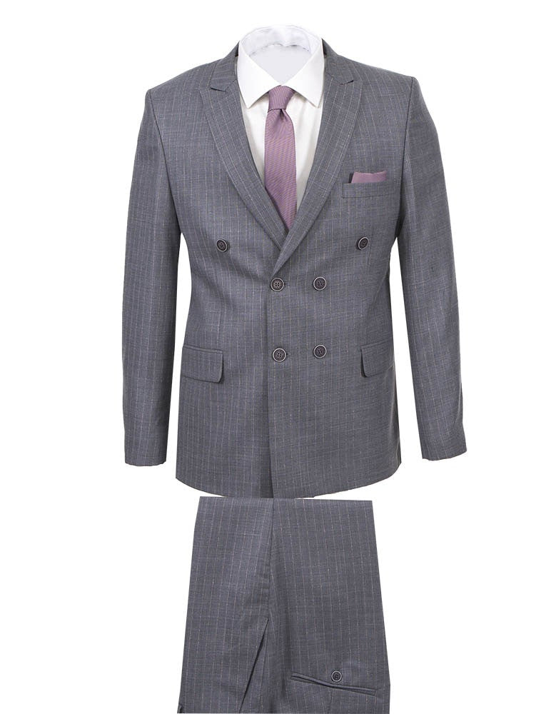 Grey Double Breasted Pin Stripe 2 Piece Men's Suit