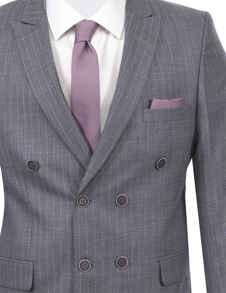 Grey Double Breasted Pin Stripe 2 Piece Men's Suit