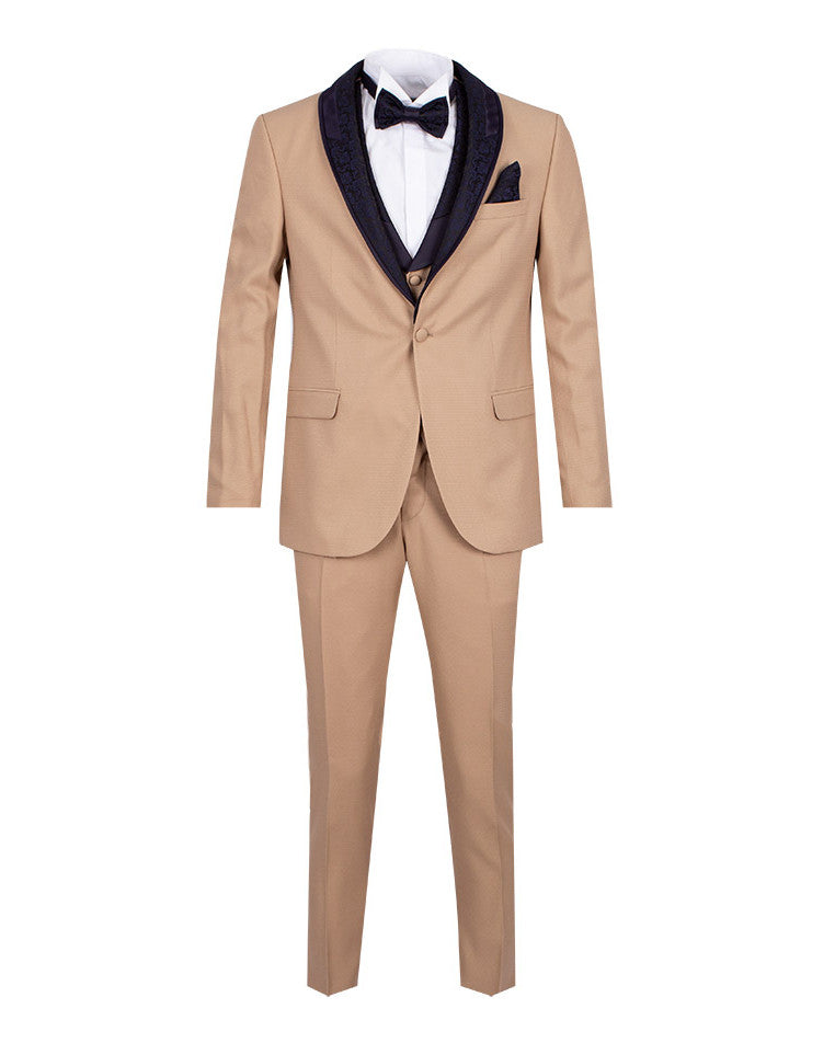 Four Piece Beige Tuxedo Wedding Suit for Men
