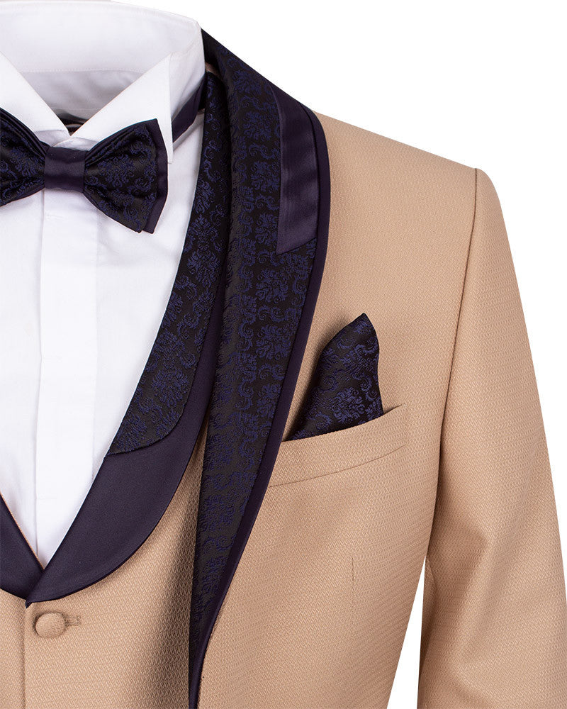 Beige Tuxedo Wedding 4 Piece Suit for Men