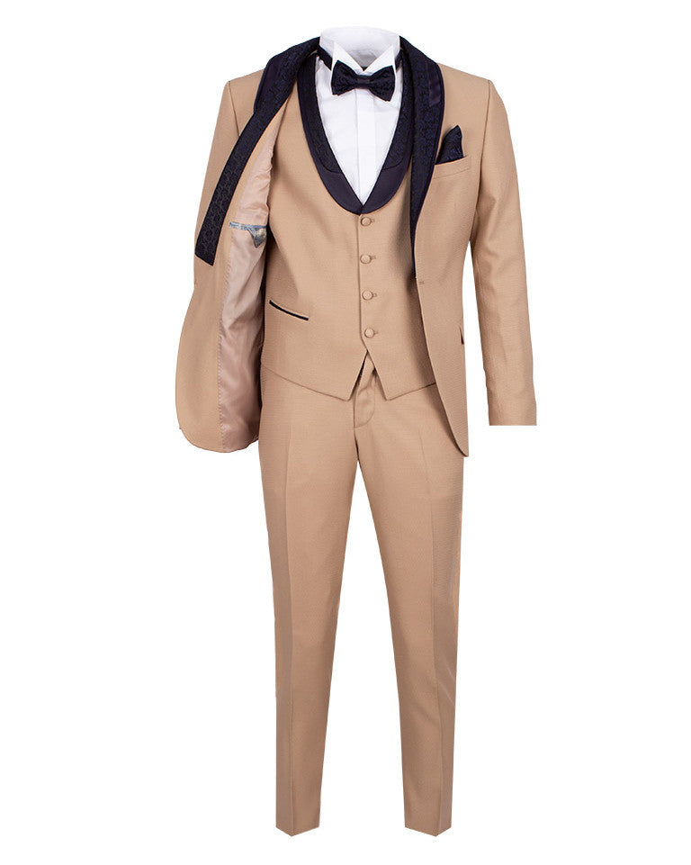 Four Piece Beige Tuxedo Wedding Suit for Men