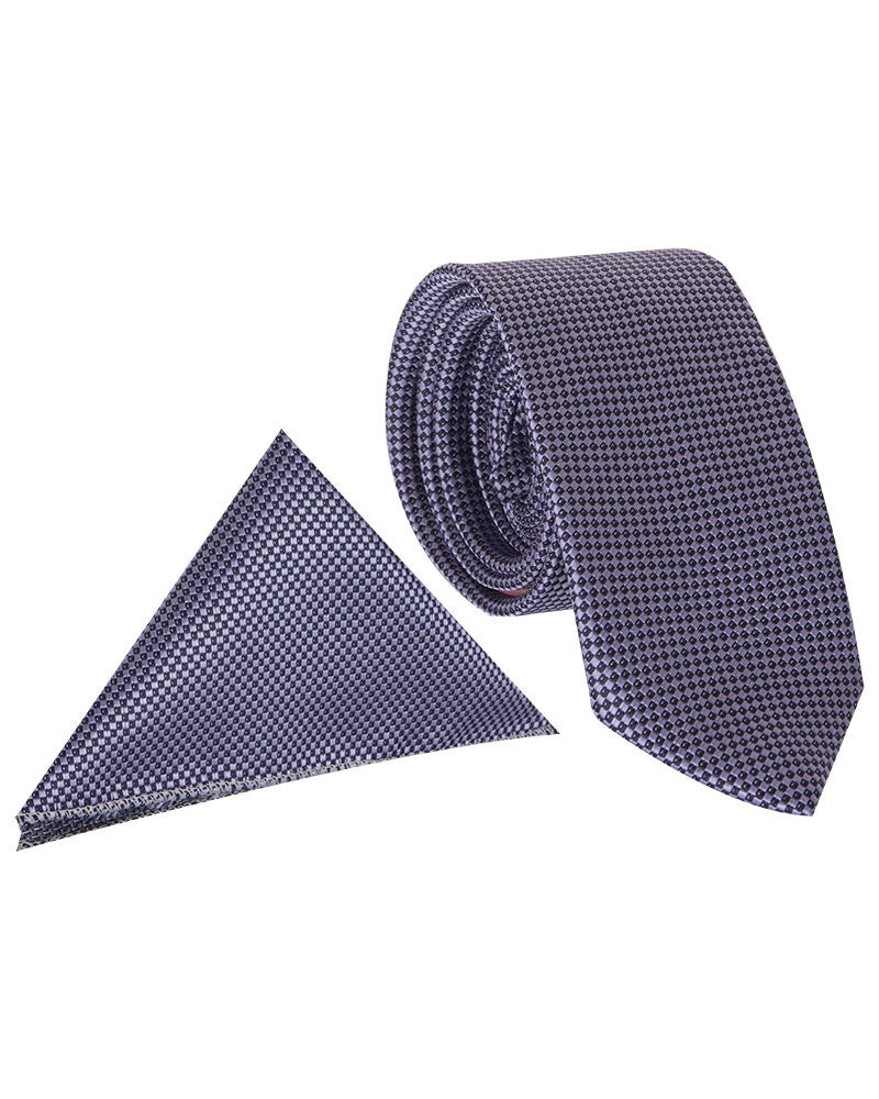 Grey Dot Print Tie With Handkerchief