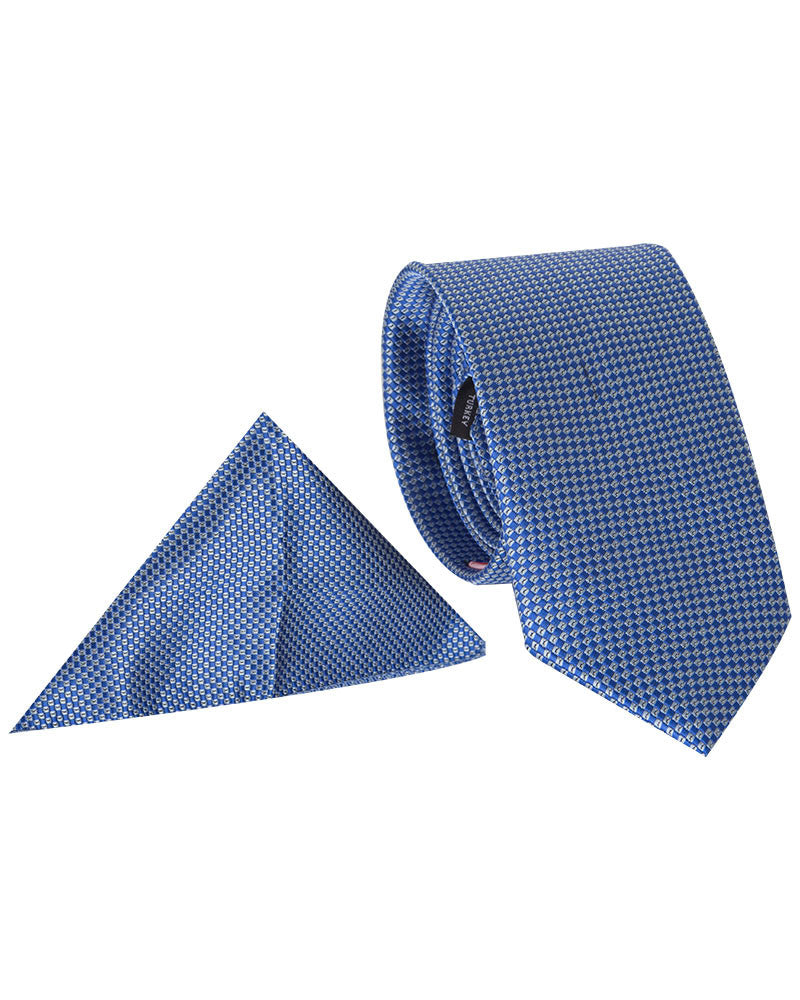 Blue Print Tie With Handkerchief