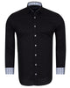 Black Plain Small Collar Shirt With Floral Insert