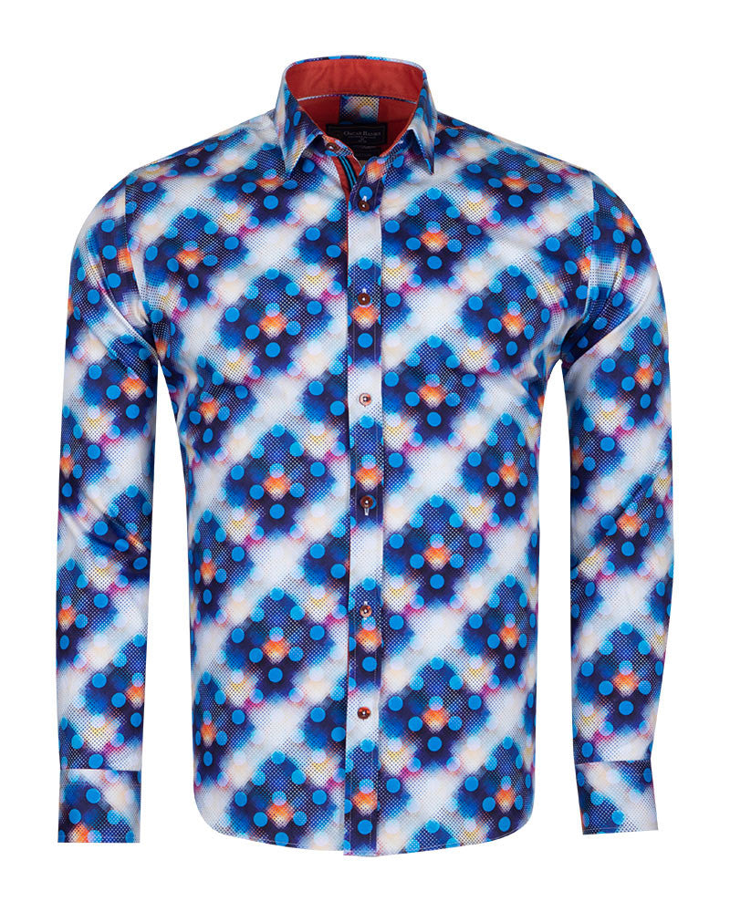 Royal Blue Polka Dotted Cotton Shirts For Men