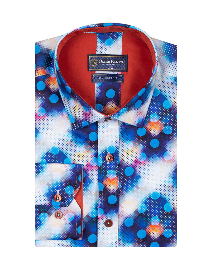 Royal Blue Polka Dotted Cotton Shirts For Men