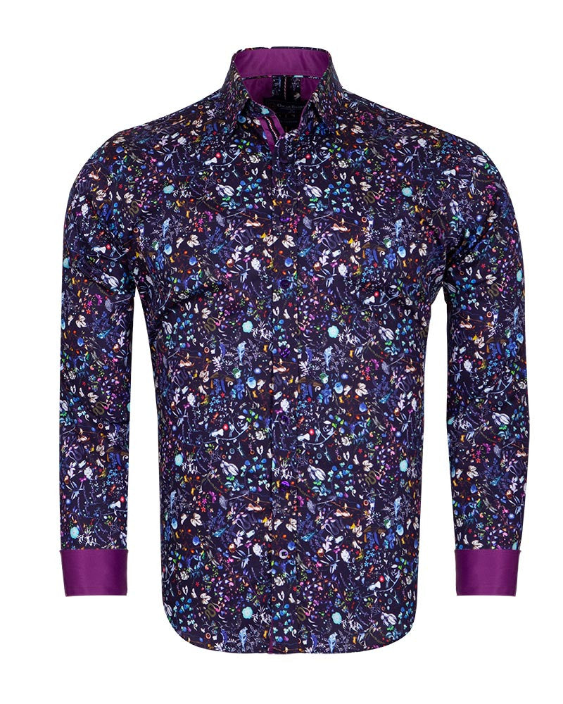 Purple Colourful Floral Print Pure Cotton Shirt