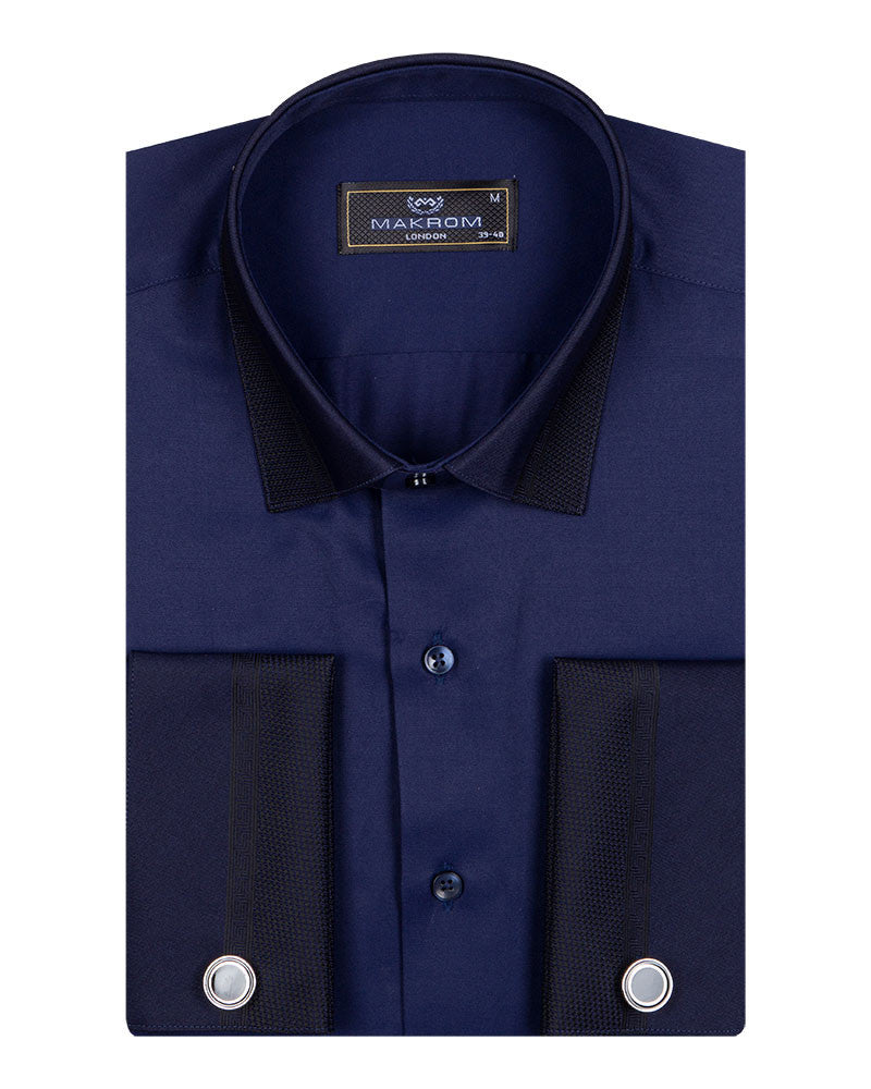 Dark Blue Detailed Double Cuffed Shirts