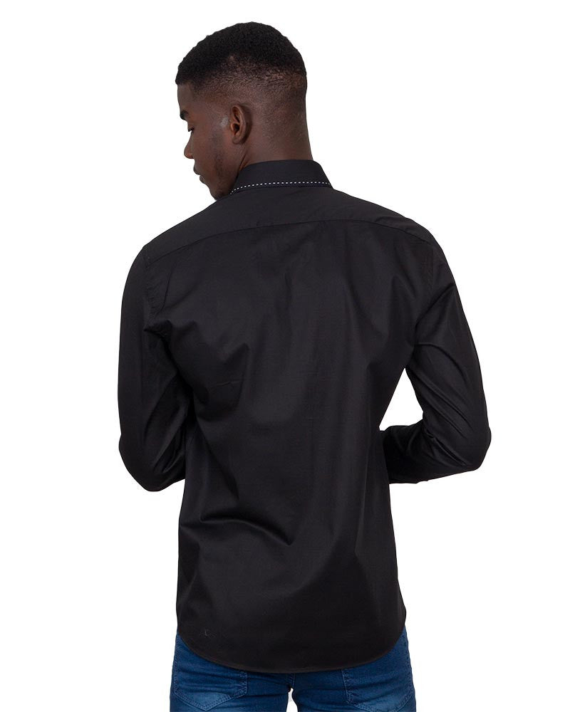Black Plain Shirt with Contrasting Stitching on Collar