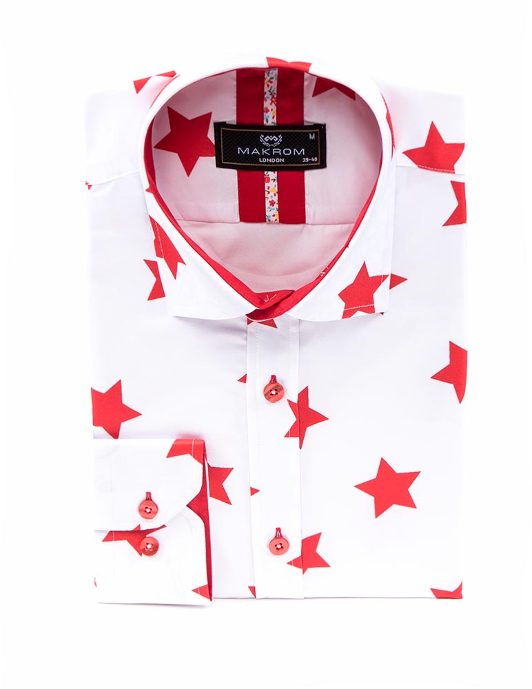 Christmas White Star Print Men's Shirt