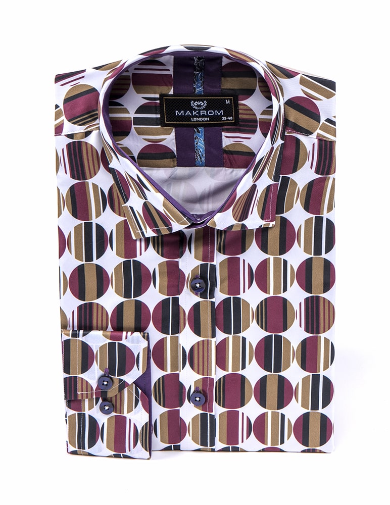 Burgundy Circle Print Men's Shirt