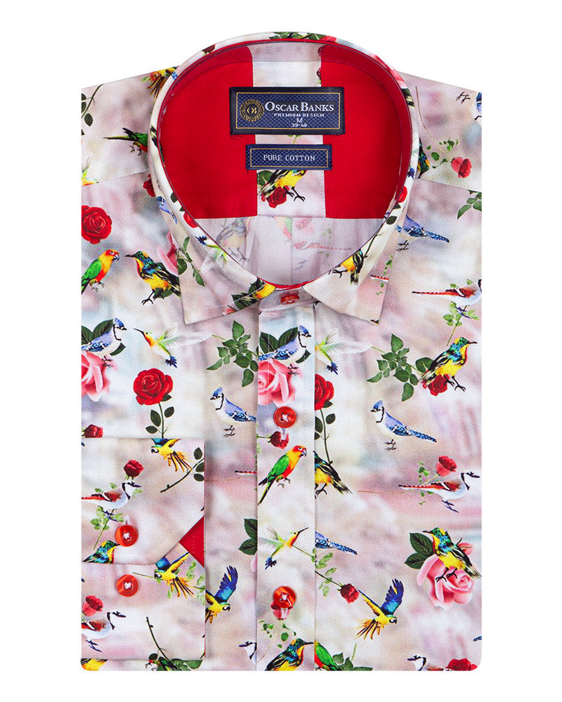 Tropical Bird Print Pure Cotton Shirt