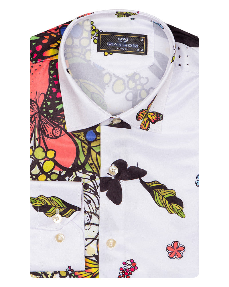 White Neon Floral Garden Print Shirt