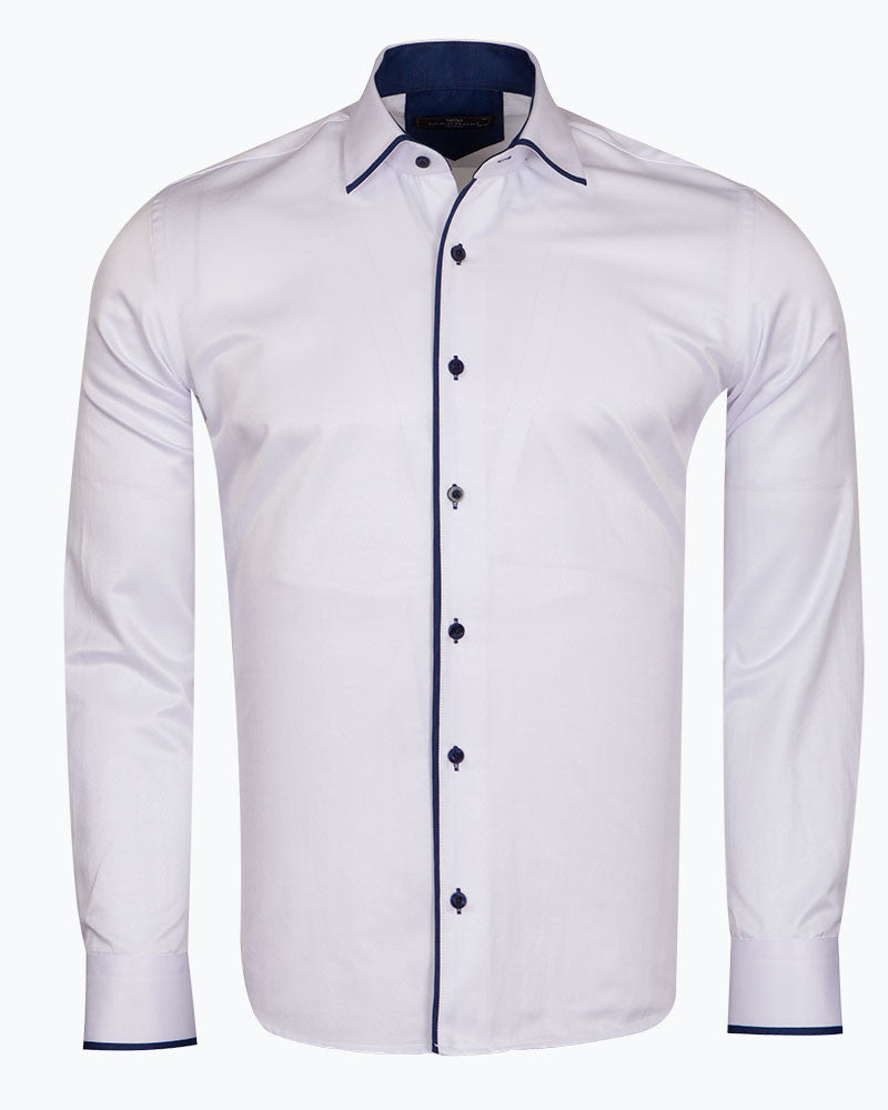 Dark Blue Classic Plain Shirt with Collar Tip Design