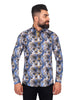 Dark Blue Paisley Print Pure Cotton Shirt