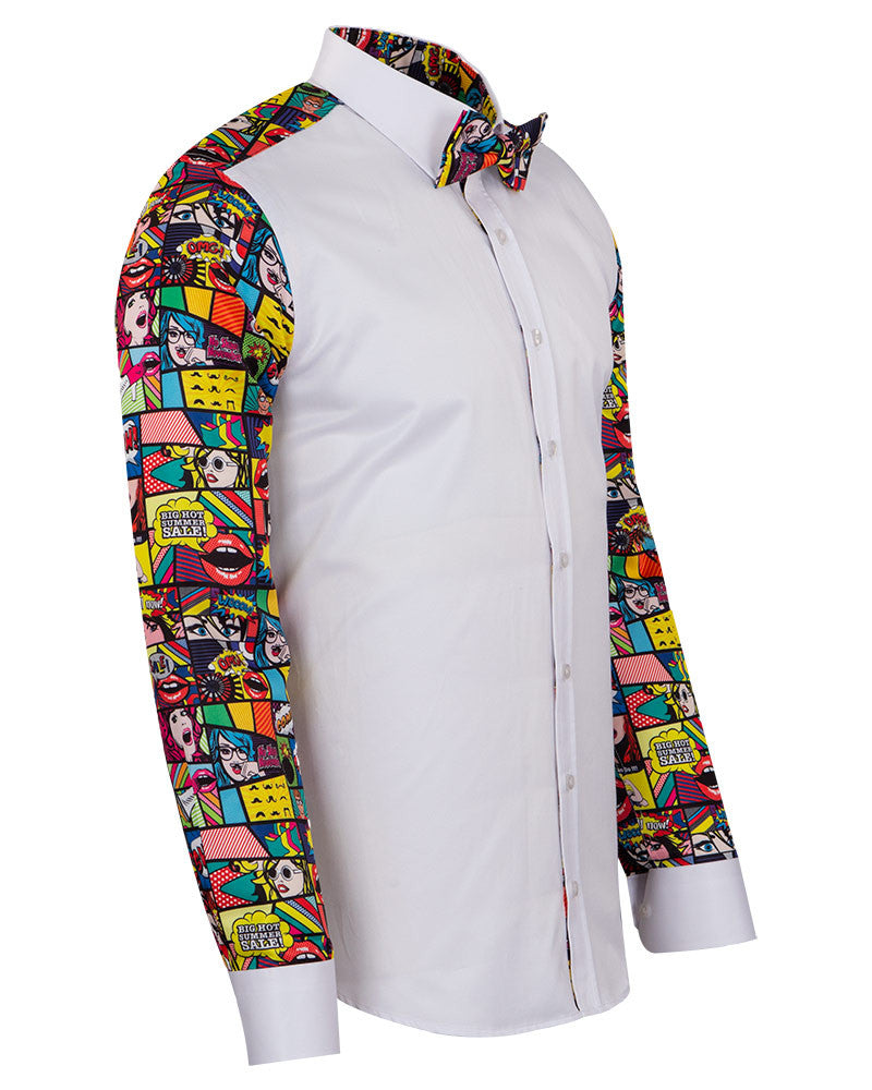 Comic Book Print Tuxedo Shirt