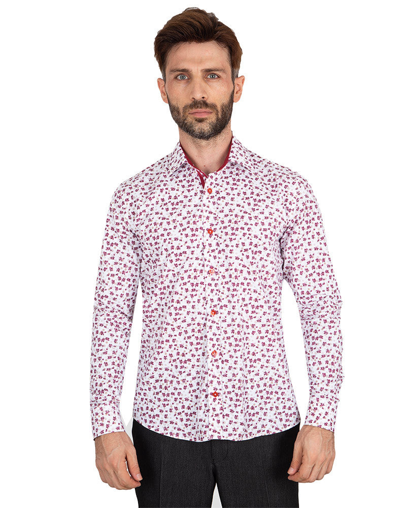 Red Floral Dotted Design Print Shirt