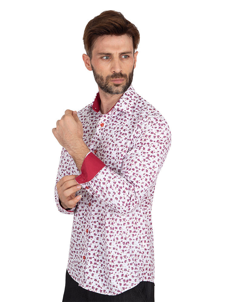 Red Floral Dotted Design Print Shirt