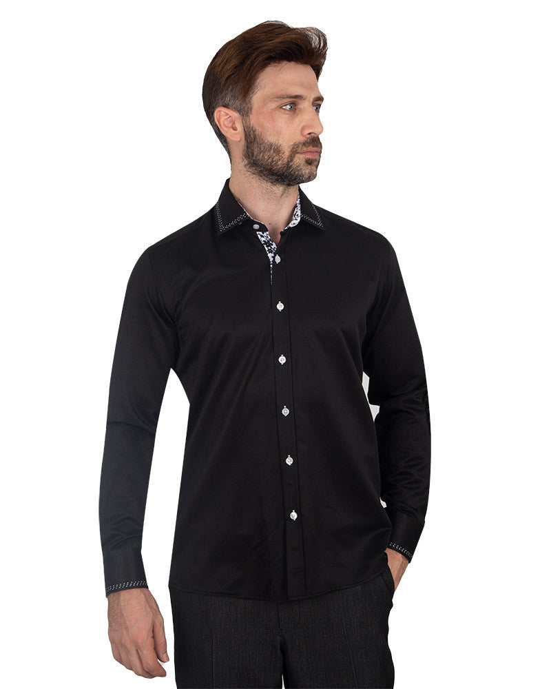 Black Stitching Design Plain Panel Shirt