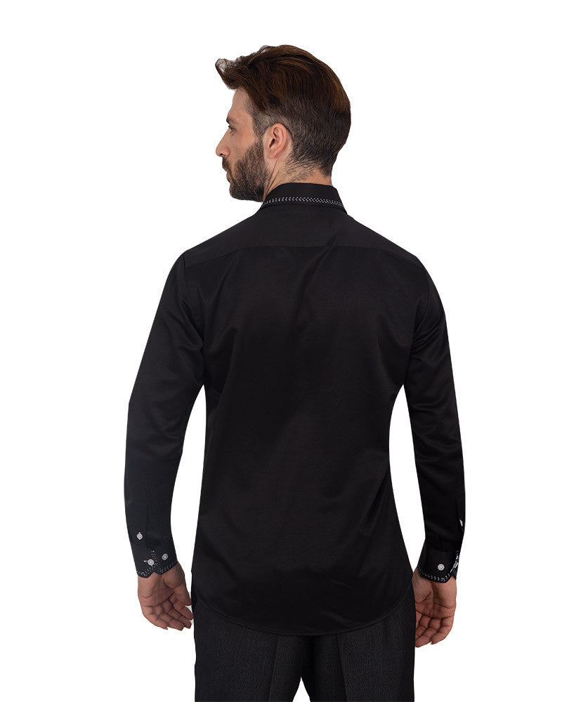 Black Stitching Design Plain Panel Shirt