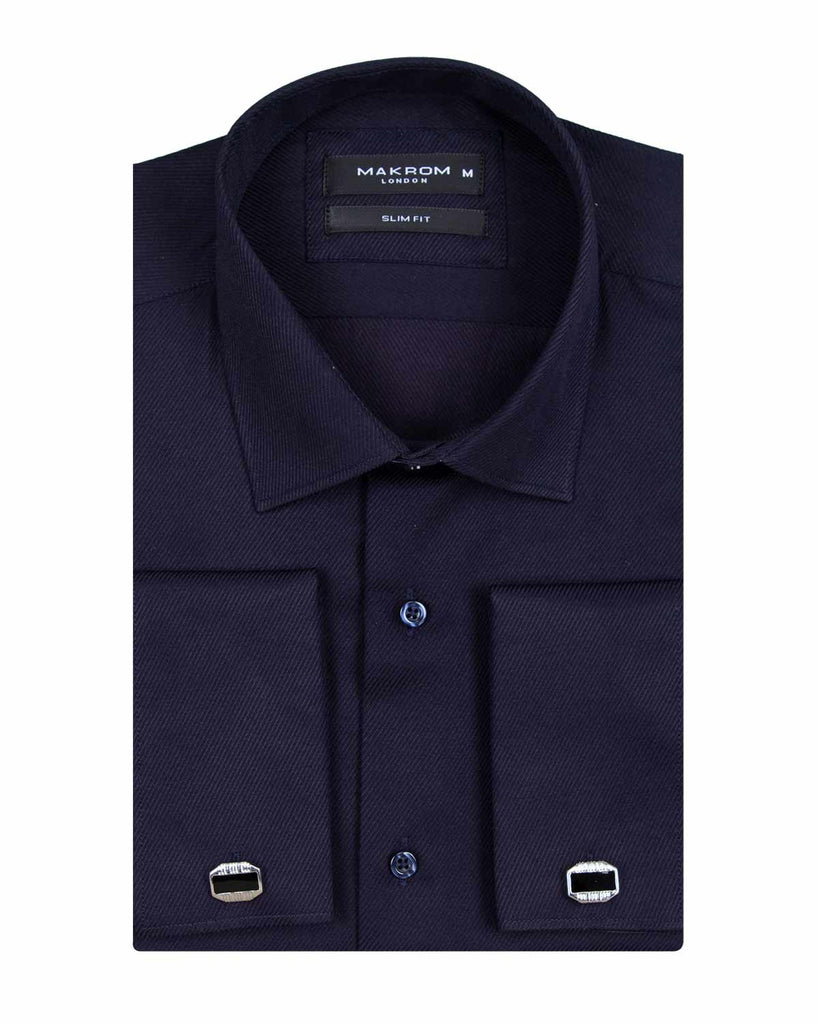 Dark Blue Casual Twill Double Cuffed Shirts