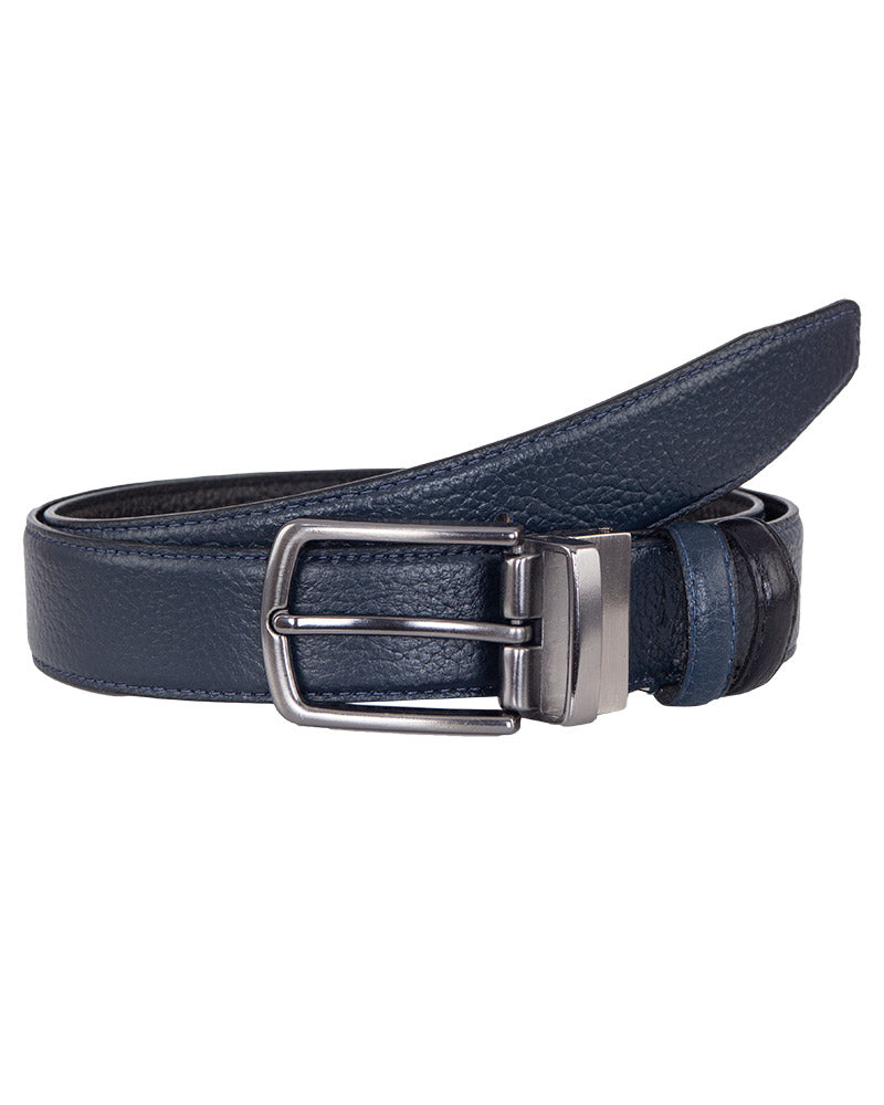 Dark Blue/Black Reversable Leather Design Belt