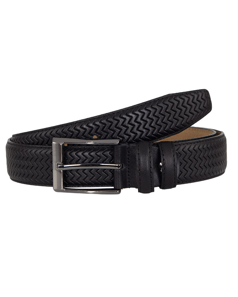 Black Leather Zig Zag Design Belt