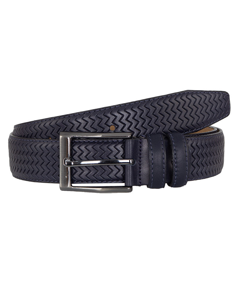 Dark Blue Leather Zig Zag Design Belt