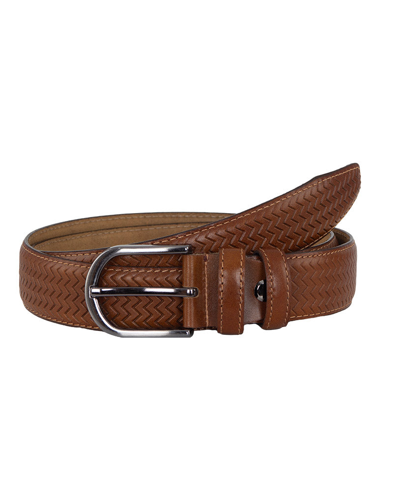 Tan Leather Zig Zag Design Belt